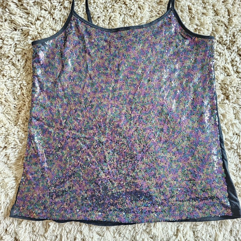 Black with Purple and Teal Sequins